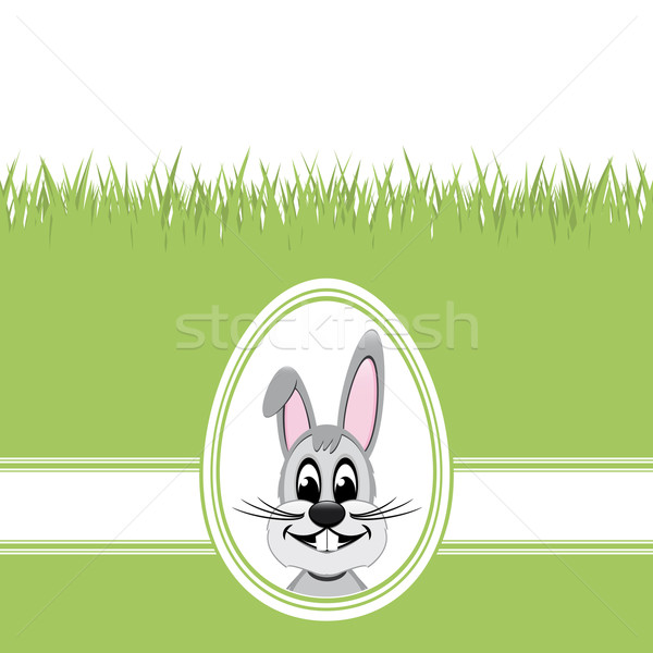 Stockfoto: Vrolijk · pasen · bunny · ei · groen · gras · witte · Pasen