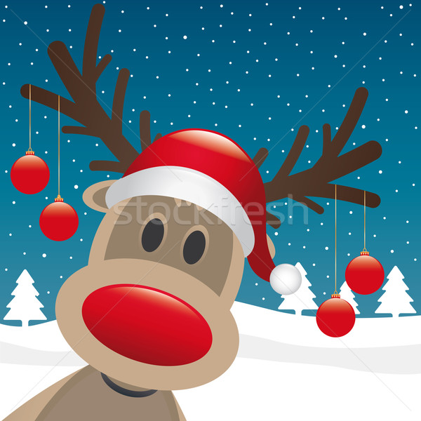 reindeer red nose hang christmas balls Stock photo © dariusl