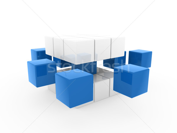 Zdjęcia stock: 3D · kostki · niebieski · biały · placu · działalności
