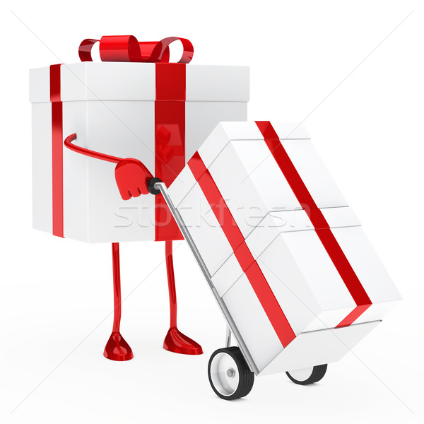 Stockfoto: Geschenkdoos · houden · hand · vrachtwagen · Rood · christmas