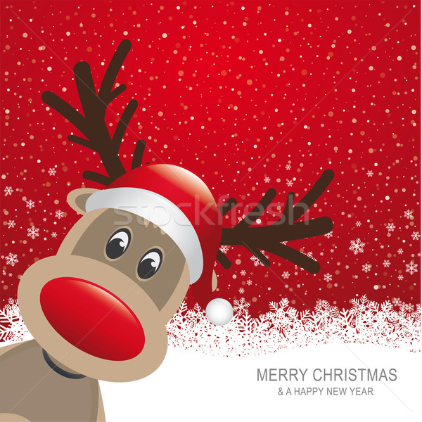 reindeer red hat snow snowflake background Stock photo © dariusl