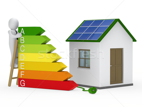 Homme échelle solaire maison 3d man plug Photo stock © dariusl