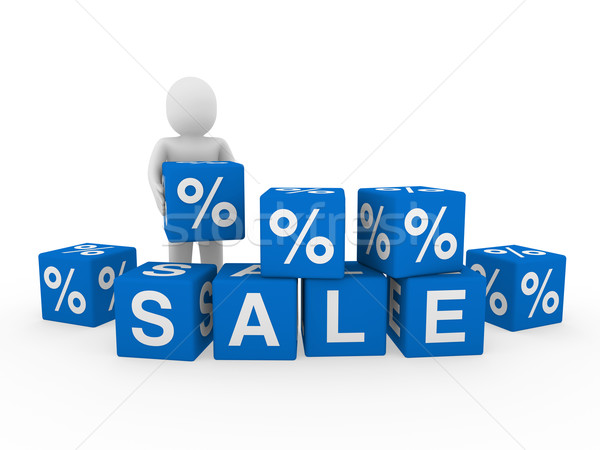 Stock foto: 3D · Verkauf · Würfel · menschlichen · blau · verkaufen