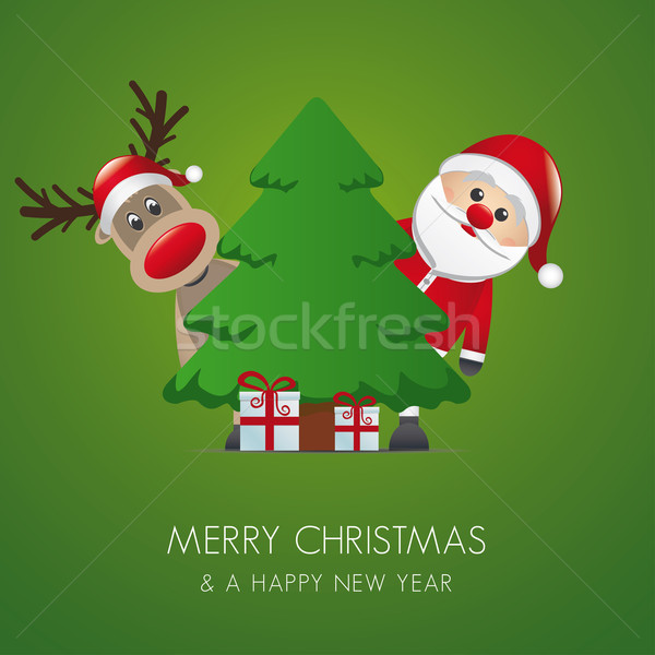 reindeer santa claus christmas tree gift Stock photo © dariusl