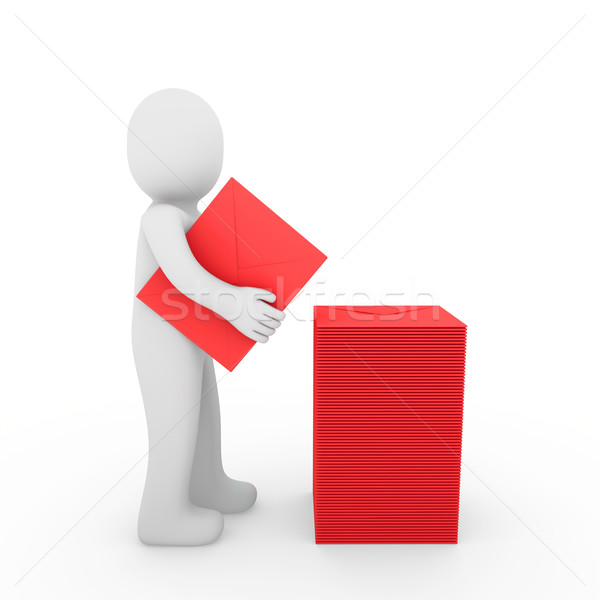 Stock photo: 3d human letter mailbox paper red