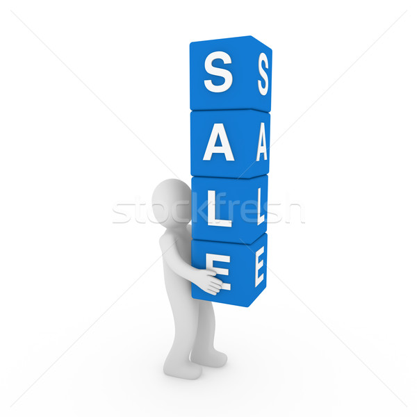 3D sprzedaży kostki ludzi niebieski sprzedać Zdjęcia stock © dariusl