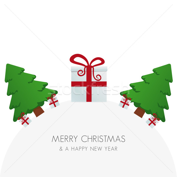 Caixa de presente vermelho branco árvore de natal mundo fundo Foto stock © dariusl