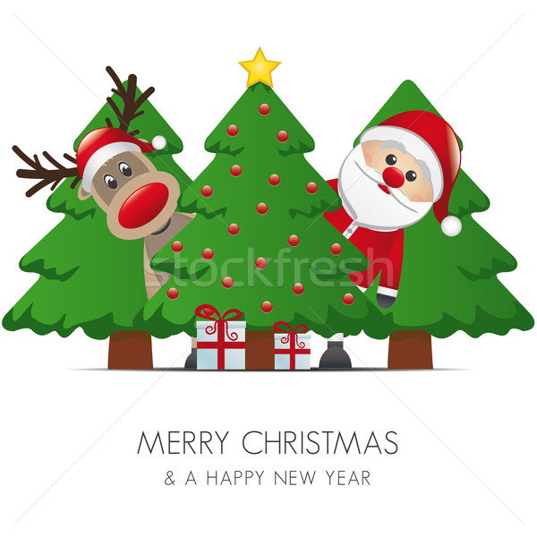 reindeer santa claus christmas tree gift Stock photo © dariusl