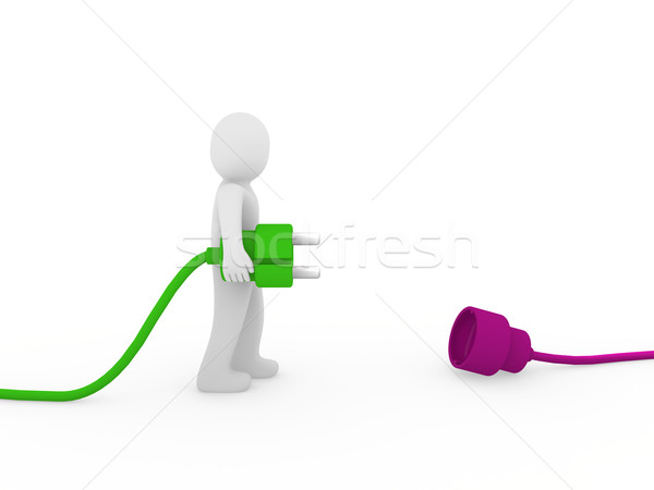 [[stock_photo]]: Homme · plug · vert · pourpre · câble