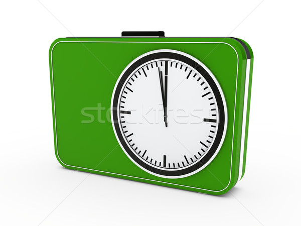 Stock photo: 3d time glock alarm green 