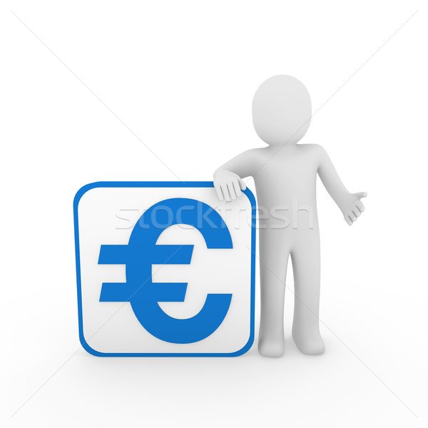 Foto stock: O · homem · 3d · euro · azul · cubo · humanismo · dinheiro