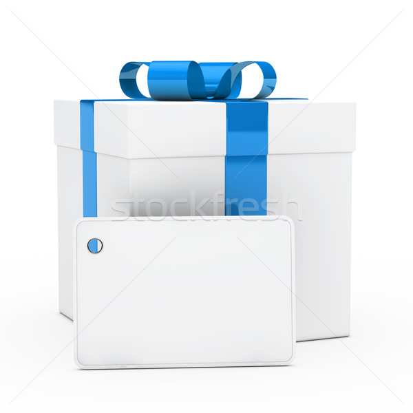 Foto stock: Caja · de · regalo · azul · cinta · Navidad · blanco · cumpleanos