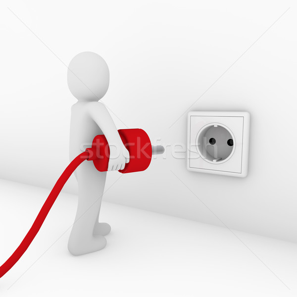 3d人 插頭 插座 紅色 能源 生物 商業照片 © dariusl