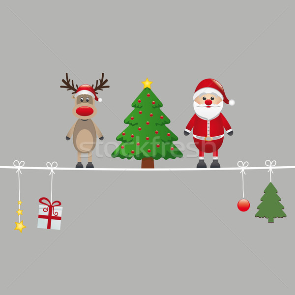 santa reindeer tree twine gray background Stock photo © dariusl