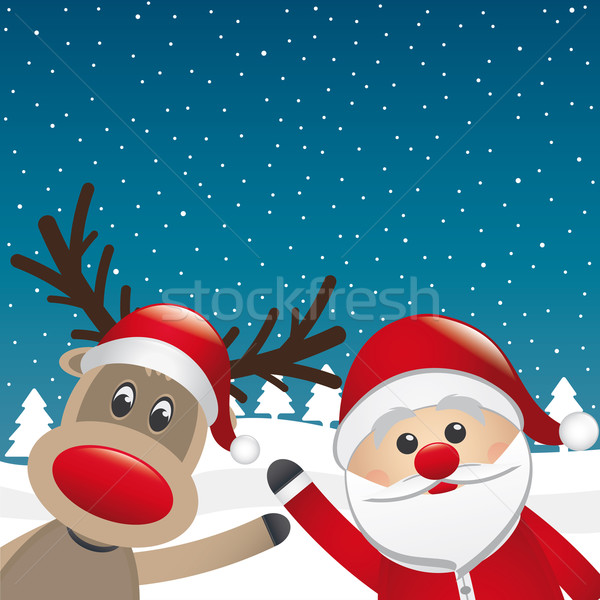 reindeer and santa claus wave Stock photo © dariusl