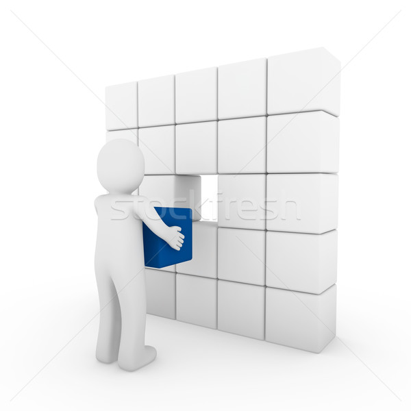 Stock photo: 3d human cube blue white 