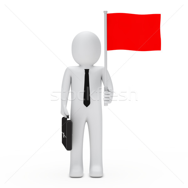 Foto stock: Homem · de · negócios · manter · bandeira · pasta · vermelho · bandeiras