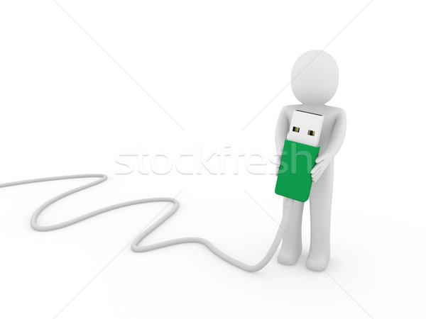 Hombre usb palo verde plug Foto stock © dariusl