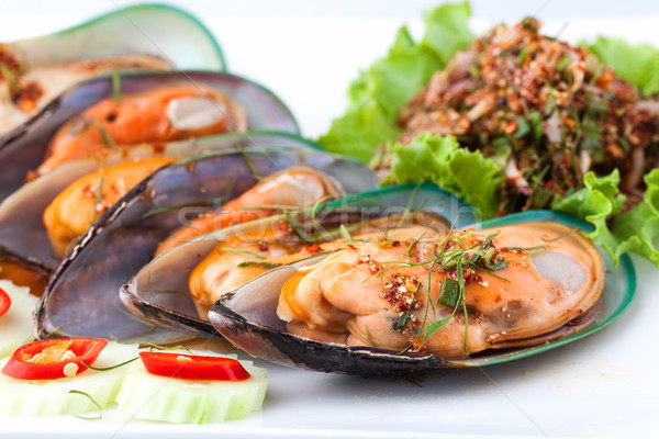 cooked shellfish with spicy salad Stock photo © darkkong