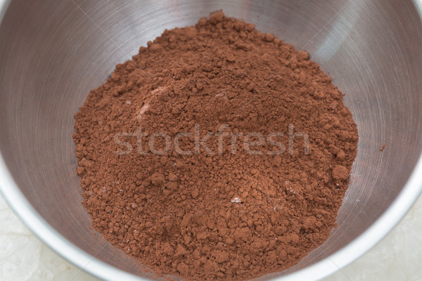 Cioccolato polvere inossidabile ciotola texture fresche Foto d'archivio © darkkong