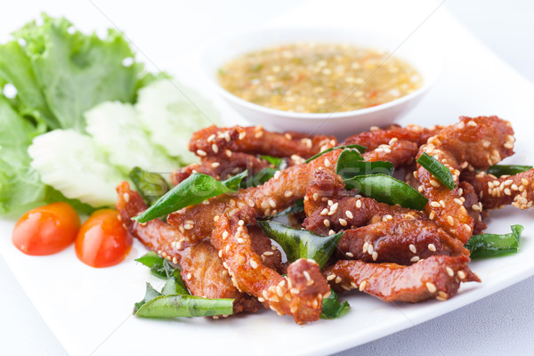 Frito carne de porco branco gergelim prato comida Foto stock © darkkong