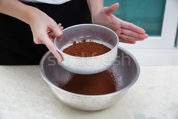 Pó farinha filtrar comida cozinha preto Foto stock © darkkong