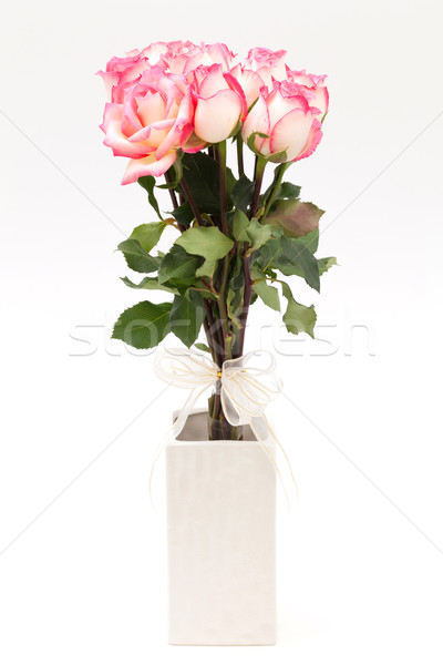 Foto stock: Rosa · aumentó · blanco · jarrón · flores · textura