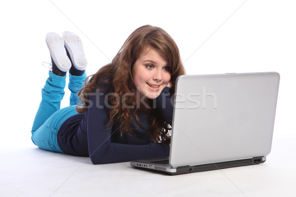 Fericit adolescent liceu fată Internet frumos Imagine de stoc © darrinhenry