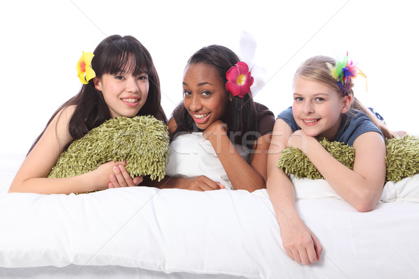 Teenage girls slumber party with hair accessories Stock photo © darrinhenry