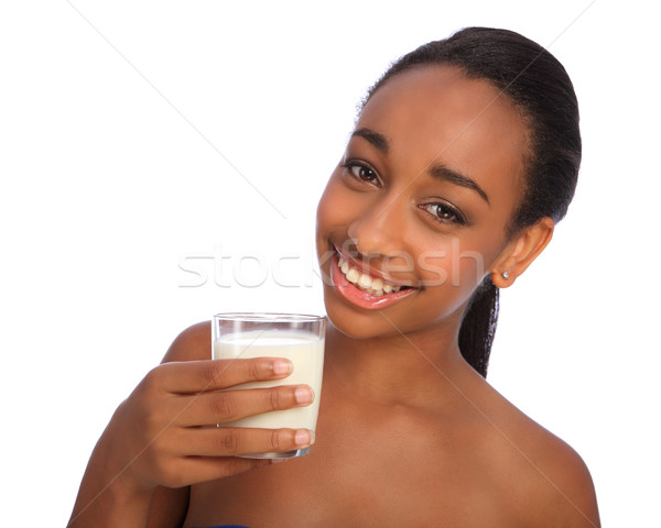 Schönen Mädchen trinken Milch Kalzium Stock foto © darrinhenry