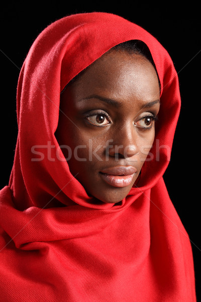 Religiösen african Frau rot Kopftuch friedlich Stock foto © darrinhenry