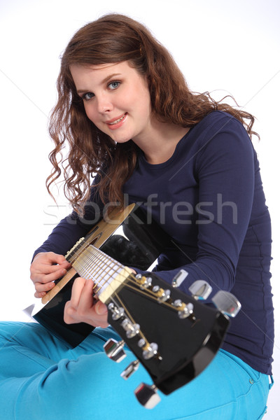 подростку девушки музыканта играет счастливым Сток-фото © darrinhenry