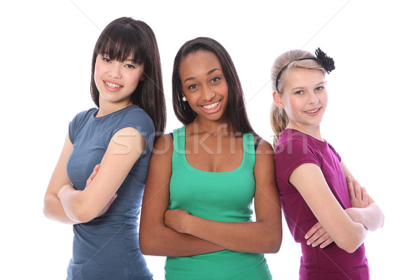 Multi cultural group teenage school girl friends Stock photo © darrinhenry