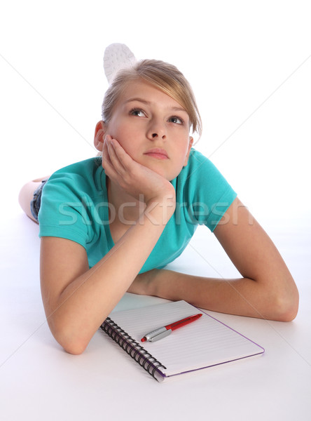 Confused school girl thinking about math homework Stock photo © darrinhenry