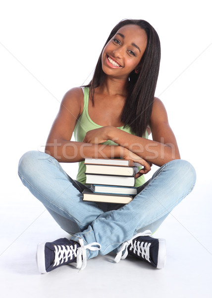 Stockfoto: Afro-amerikaanse · schoolmeisje · boeken · tijd · onderwijs