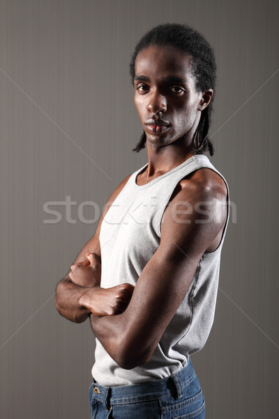 Szívós fiatal afroamerikai férfi váll izmok afroamerikai Stock fotó © darrinhenry