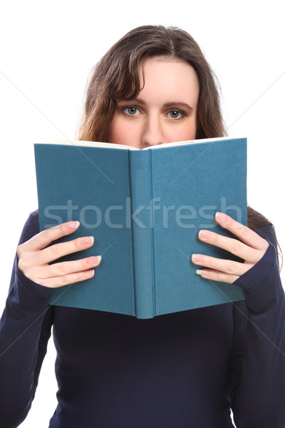 Jonge vrouw lezing boek omhoog gezicht Stockfoto © darrinhenry