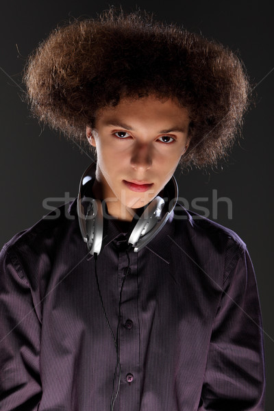 Jonge tiener man muziek afro kapsel Stockfoto © darrinhenry
