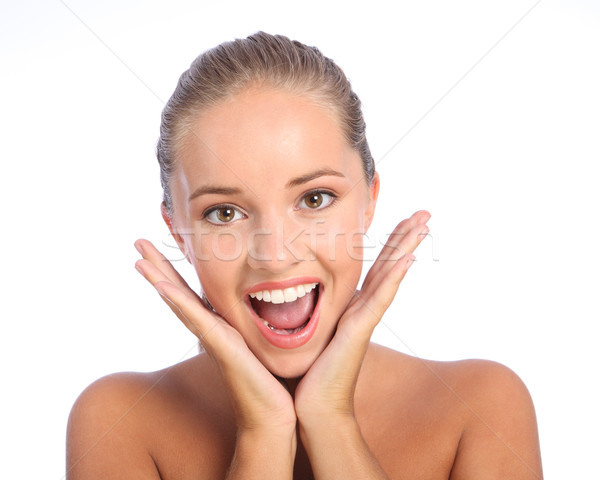 Stock photo: Happy surprise for teen girl with beautiful smile