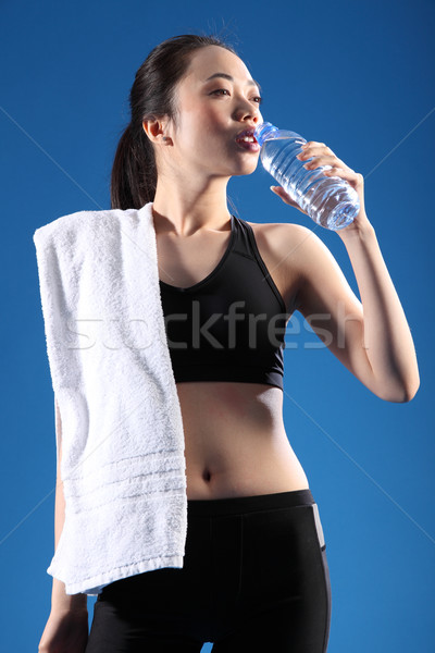 Chinese Asian girl drinking water after exercise Stock photo © darrinhenry