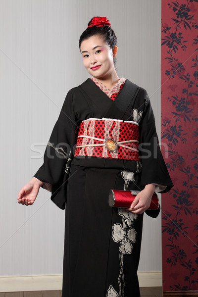 Smile from Asian woman in black japanese kimono Stock photo © darrinhenry