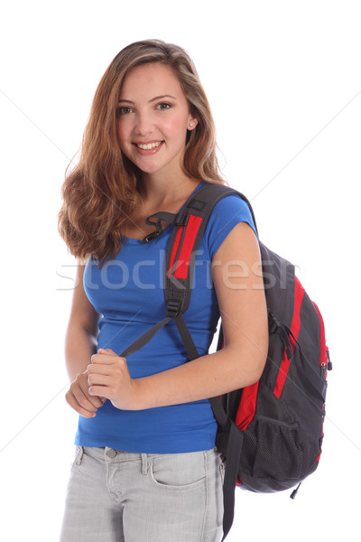 Foto stock: Sonriendo · jóvenes · adolescente · mochila · hermosa