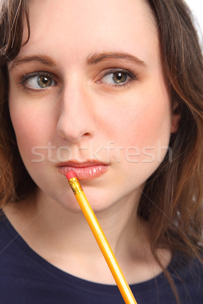 Frau schönen Augen tief dachte jungen Stock foto © darrinhenry