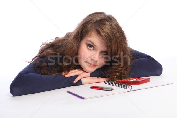 Traurig Teenager Mädchen up Mathematik Hausaufgaben Stock foto © darrinhenry