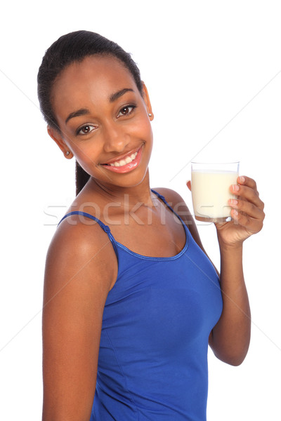 Calcium drink for African American girl with milk Stock photo © darrinhenry