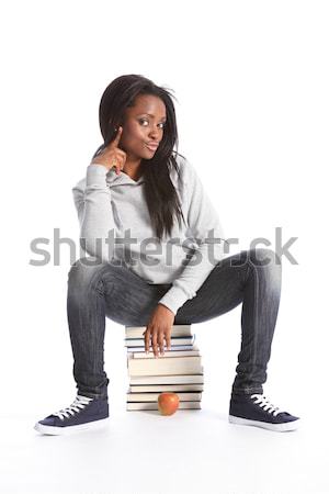 Czarny student dziewczyna edukacji książek Zdjęcia stock © darrinhenry