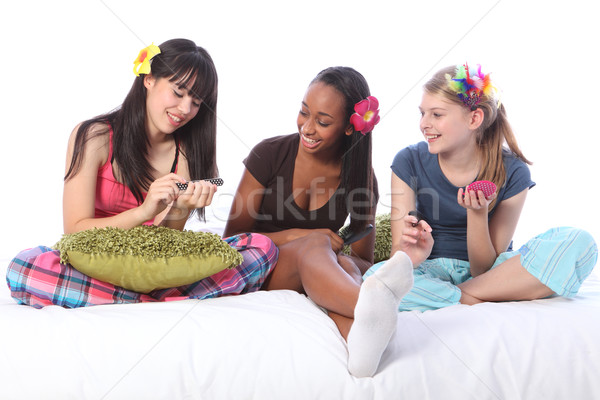 Partij mooie tienermeisjes lachend manicure make-up Stockfoto © darrinhenry
