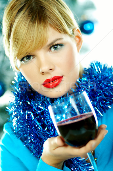 Foto stock: Hermosa · azul · Navidad · vidrio