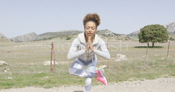 Stockfoto: Vrouw · mediteren · natuur · jonge · vrouw · sport