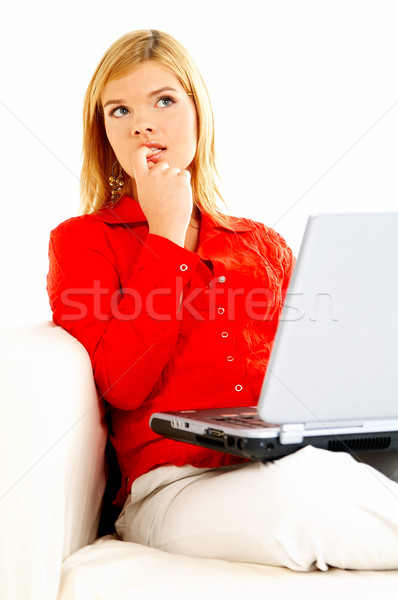 Stock photo: Women with laptop on couch